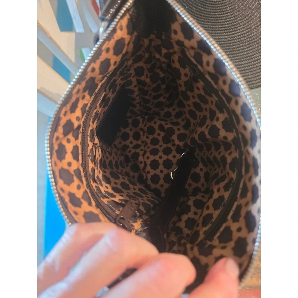 Brighton Zebra Print Crossbody Bag Black Tan Patent Trim E318211